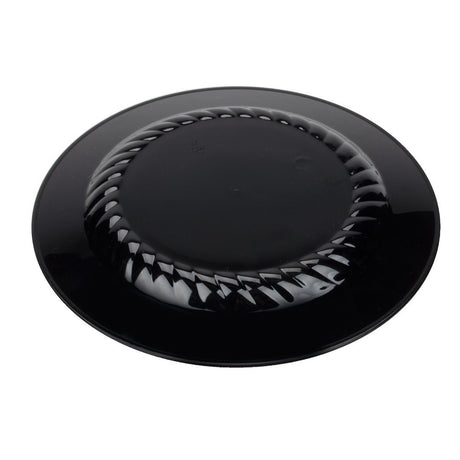 15 Pack 7.5" Round Plastic Salad Plates - Black with Gold Rim - Decodine