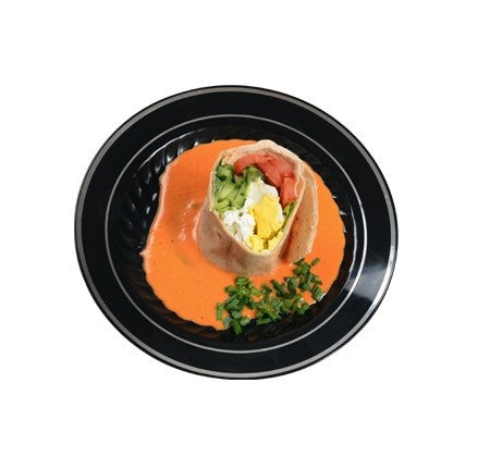 15 Pack 7.5" Round Plastic Salad Plates - Black with silver Rim - Decodine