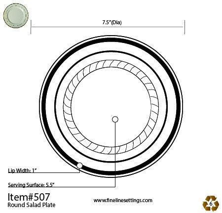 15 Pack 7.5" Round Plastic Salad Plates - Black with silver Rim - Decodine