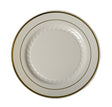 15 Pack 7.5" Round Plastic Salad Plates - Ivory with silver Rim - Decodine