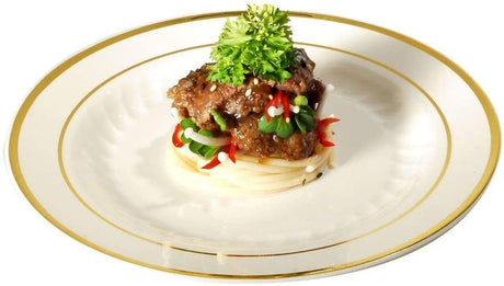 15 Pack 7.5" Round Plastic Salad Plates - Ivory with silver Rim - Decodine