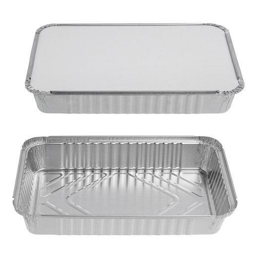 15 Pack Rectangular 30.6 x 20.6 x 4.5cm Foil Pans Trays with Lids - Decodine