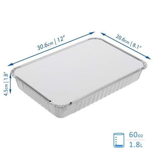 15 Pack Rectangular 30.6 x 20.6 x 4.5cm Foil Pans Trays with Lids - Decodine