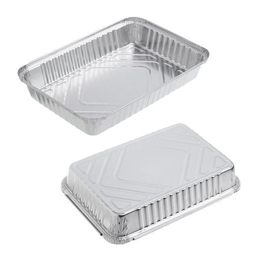 15 Pack Rectangular 30.6 x 20.6 x 4.5cm Foil Pans Trays with Lids - Decodine