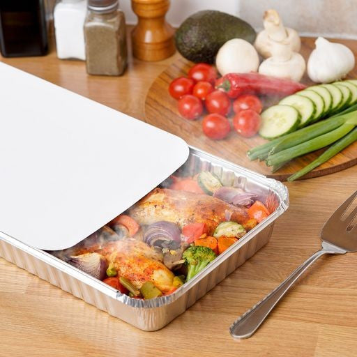 15 Pack Rectangular 30.6 x 20.6 x 4.5cm Foil Pans Trays with Lids - Decodine