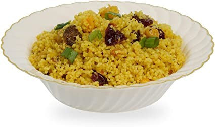 18 Pack 6oz Round Hard Plastic Bowls Ivory with Gold Rim - Decodine