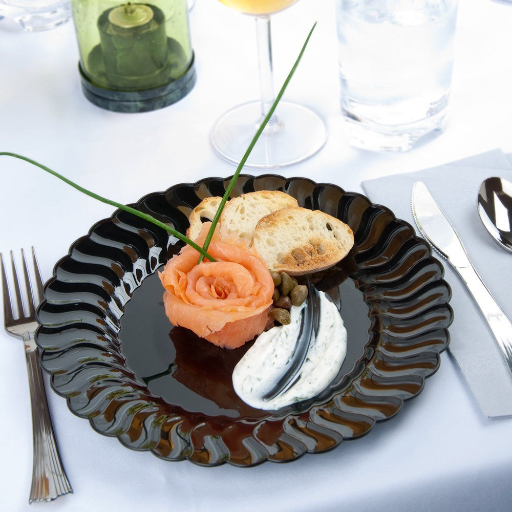 18 Pack 9" Round Plastic Black Dinner Plates - Decodine