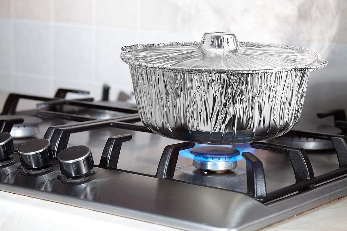 2 Pack Medium 3.8 Litre Aluminium Disposable Cooking Pots with Lids - Decodine