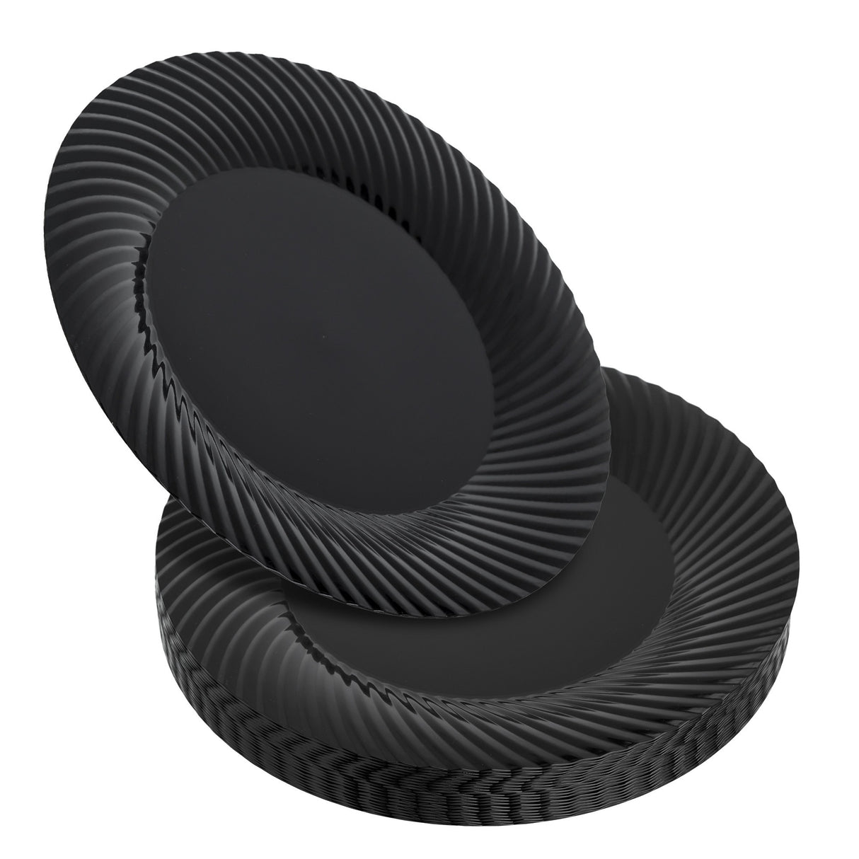 20 Pack 10" Black Plastic Plates with Seashell Rim - Decodine