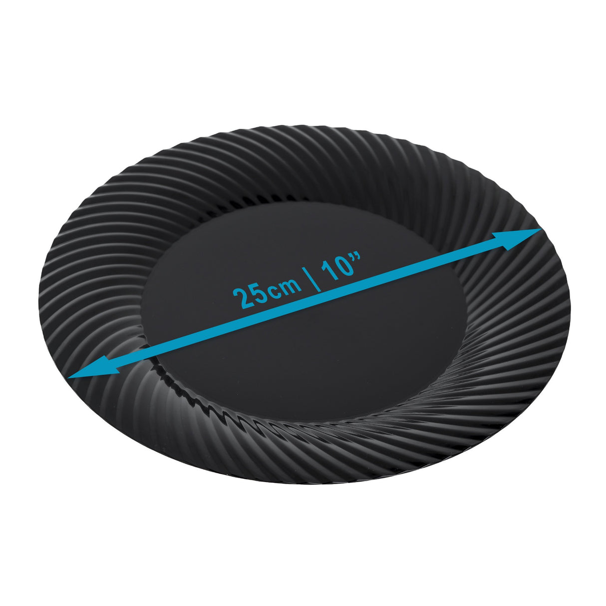 20 Pack 10" Black Plastic Plates with Seashell Rim - Decodine