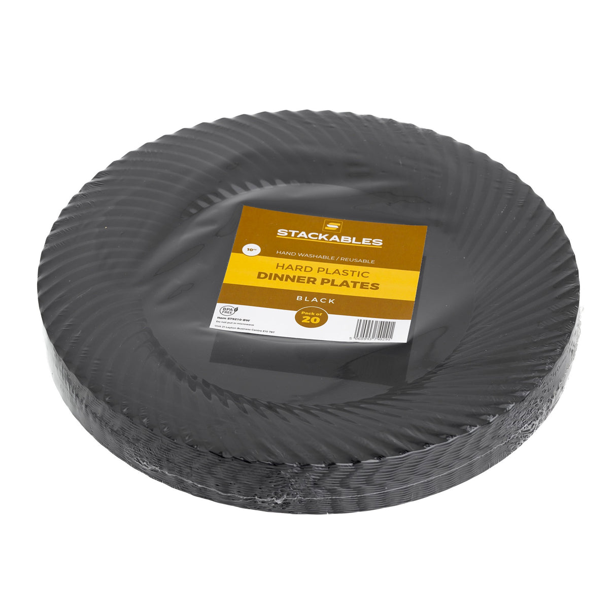 20 Pack 10" Black Plastic Plates with Seashell Rim - Decodine
