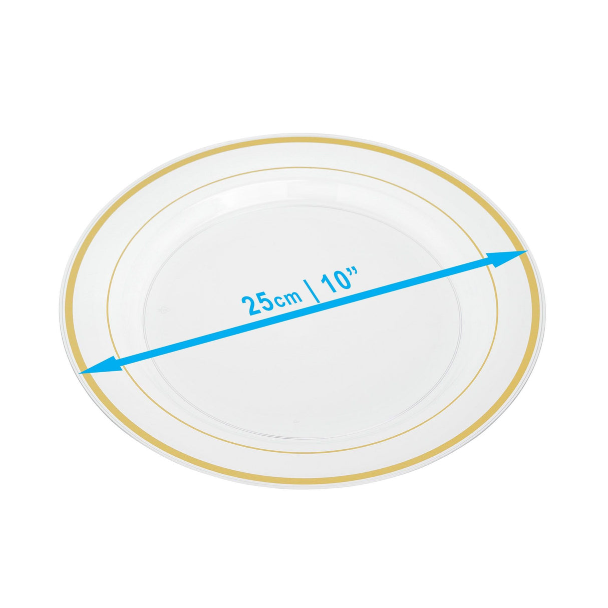 20 Pack 10" Hard Plastic Dinner Plates with Gold Rim - Decodine