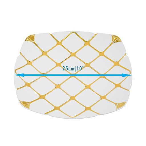20 Pack 10" Square White and Gold Plates - Decodine