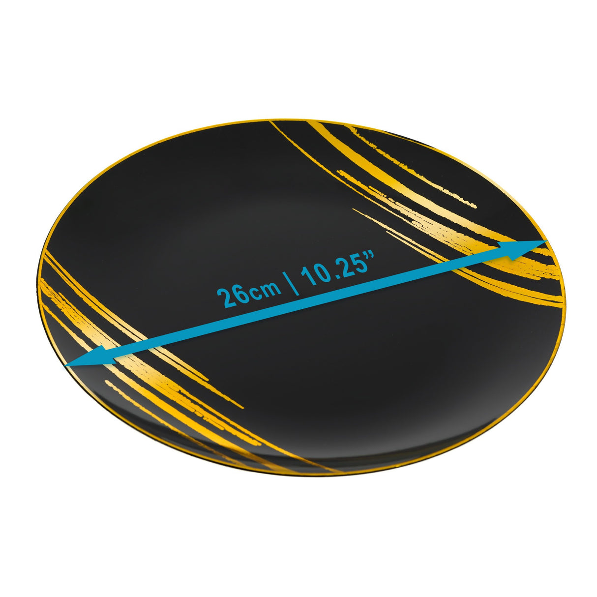 20 Pack 10.25" Black & Gold Designed Plastic Plates - Decodine