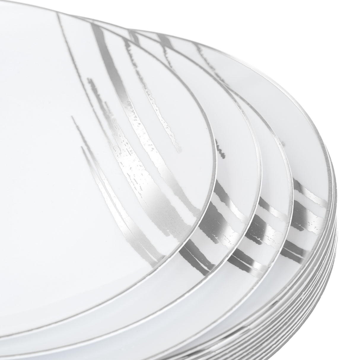 20 Pack 10.25" White & Silver Designed Plastic Plates - Decodine