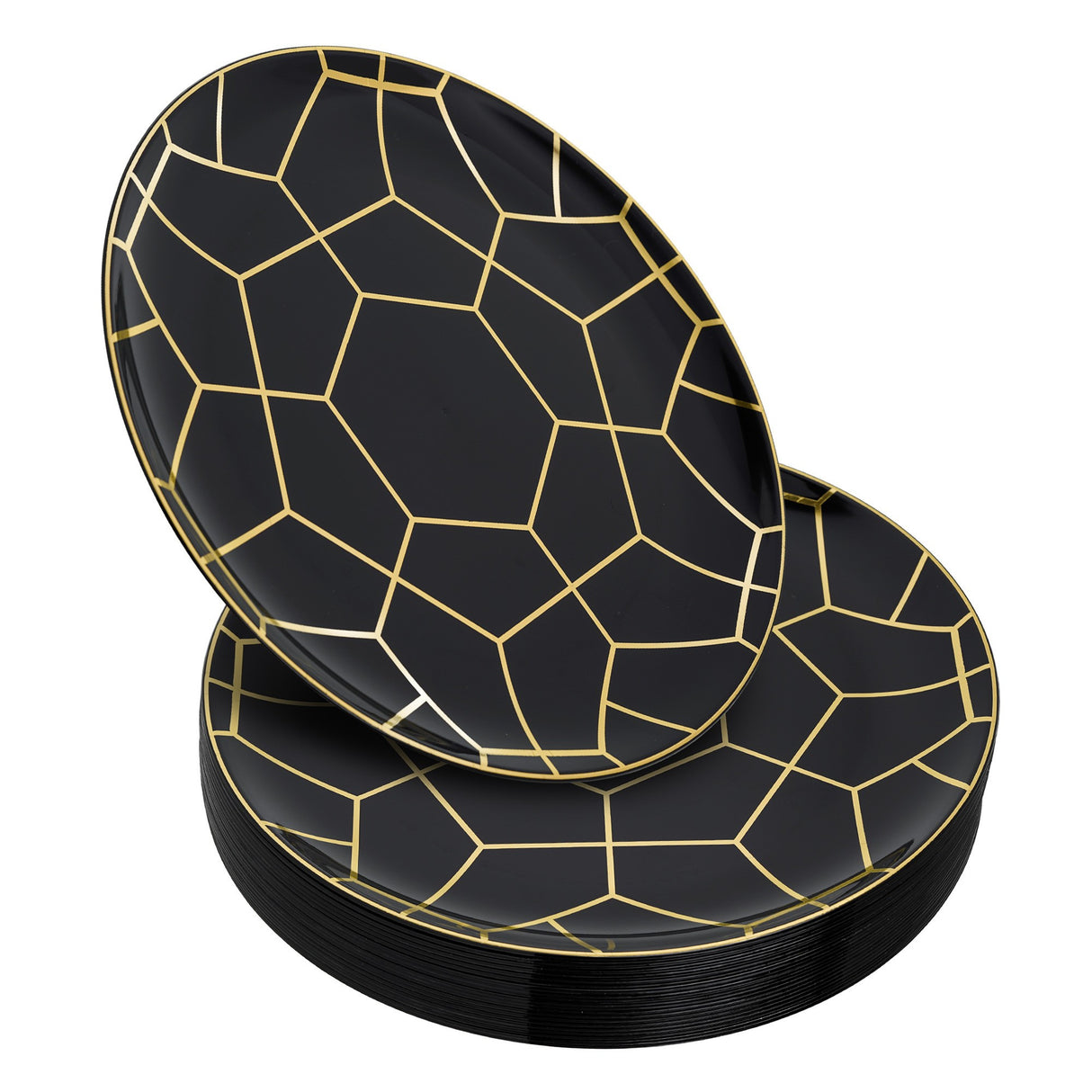 20 Pack 10.5" Hexagon Designed Plates Black and Gold - Decodine