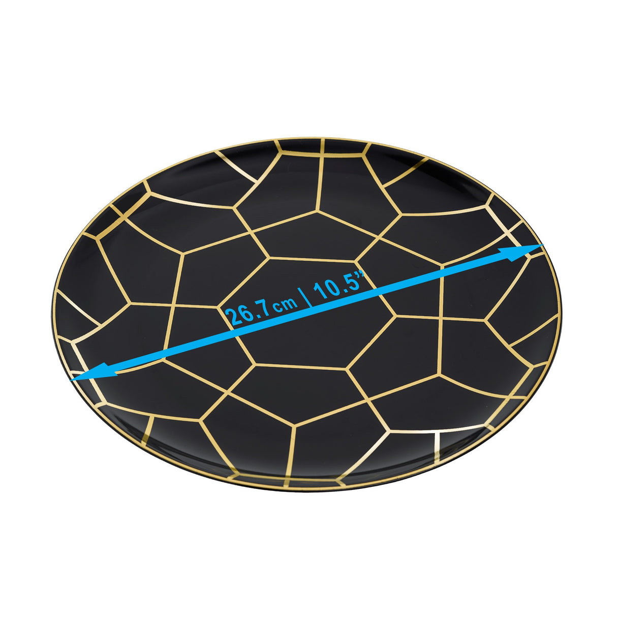 20 Pack 10.5" Hexagon Designed Plates Black and Gold - Decodine