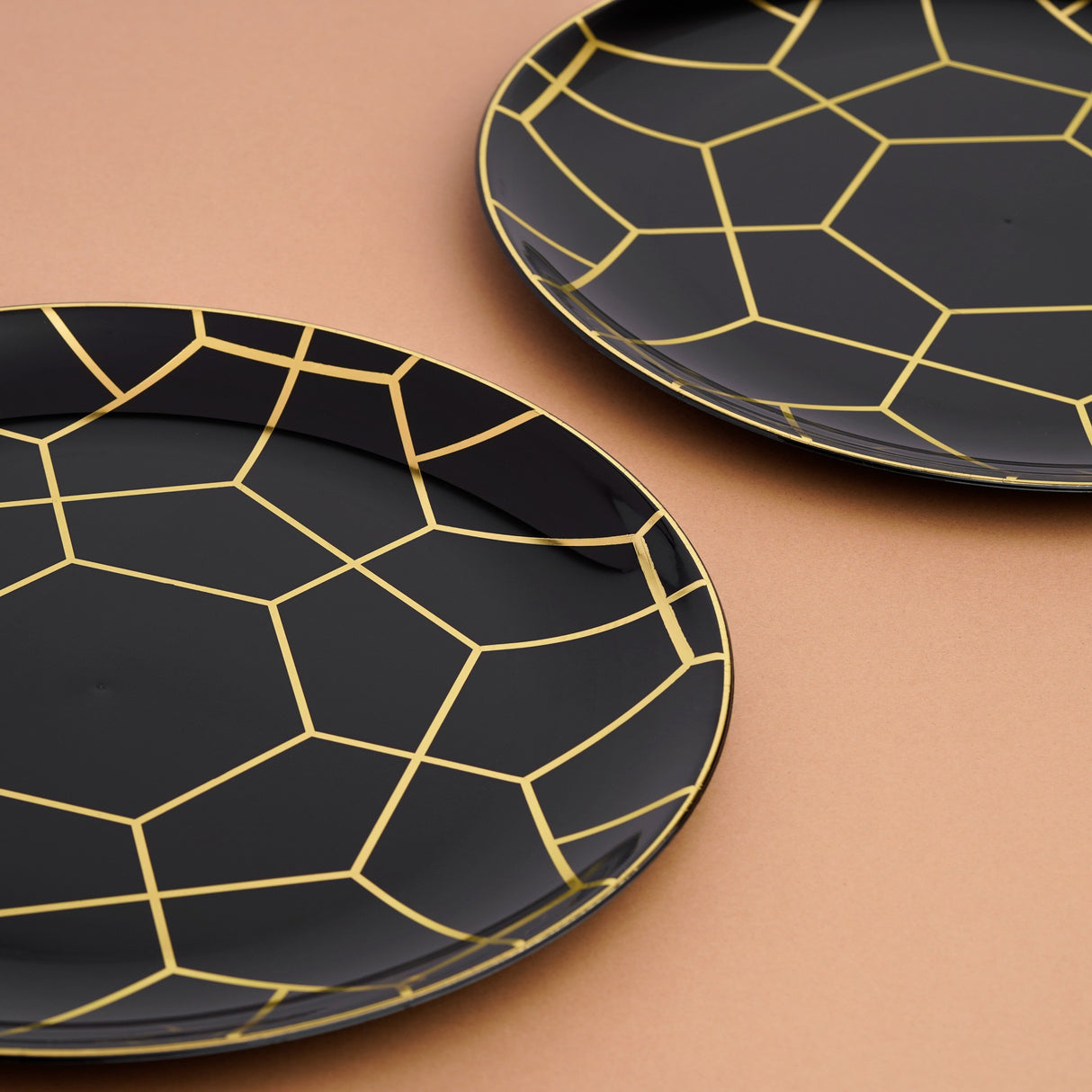 20 Pack 10.5" Hexagon Designed Plates Black and Gold - Decodine
