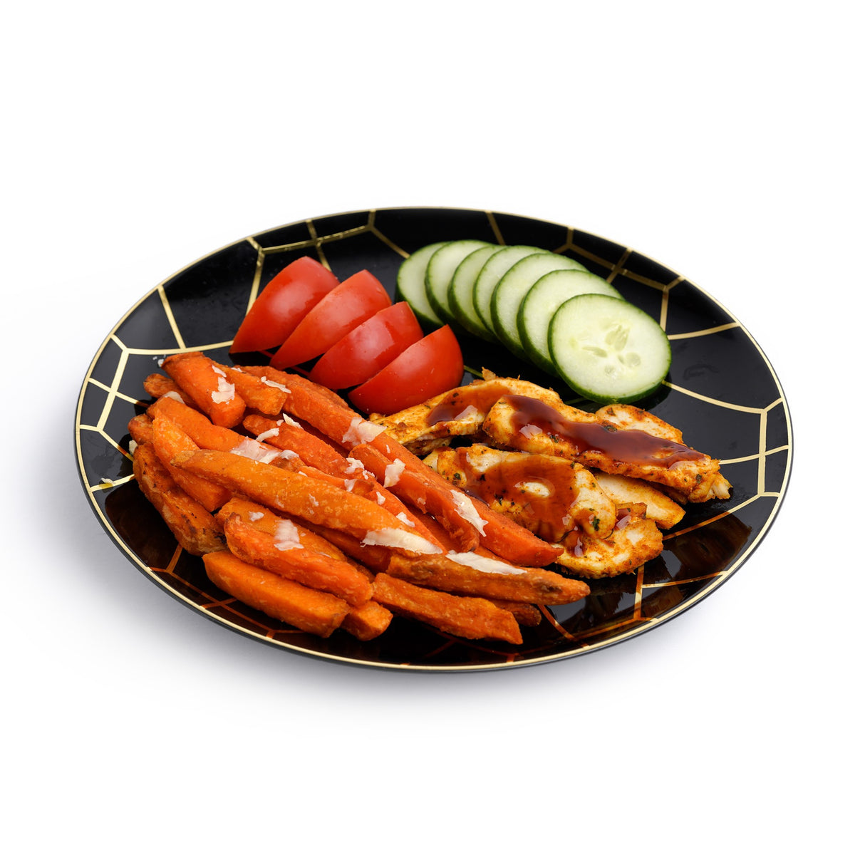 20 Pack 10.5" Hexagon Designed Plates Black and Gold - Decodine