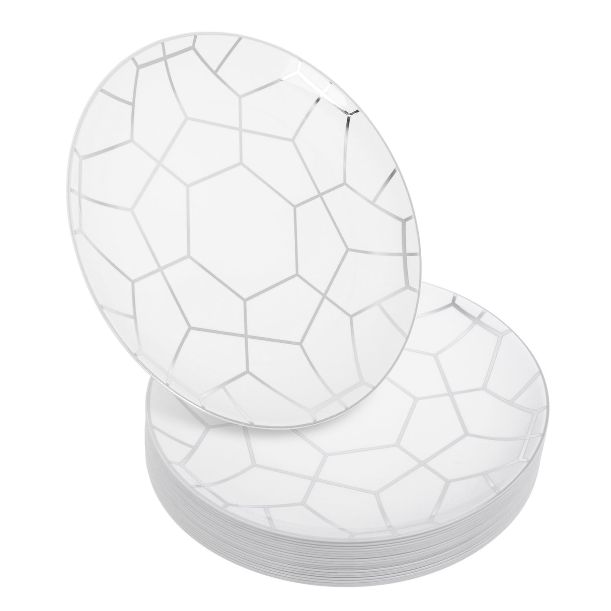 20 Pack 10.5" Hexagon Designed Plates White and Silver - Decodine