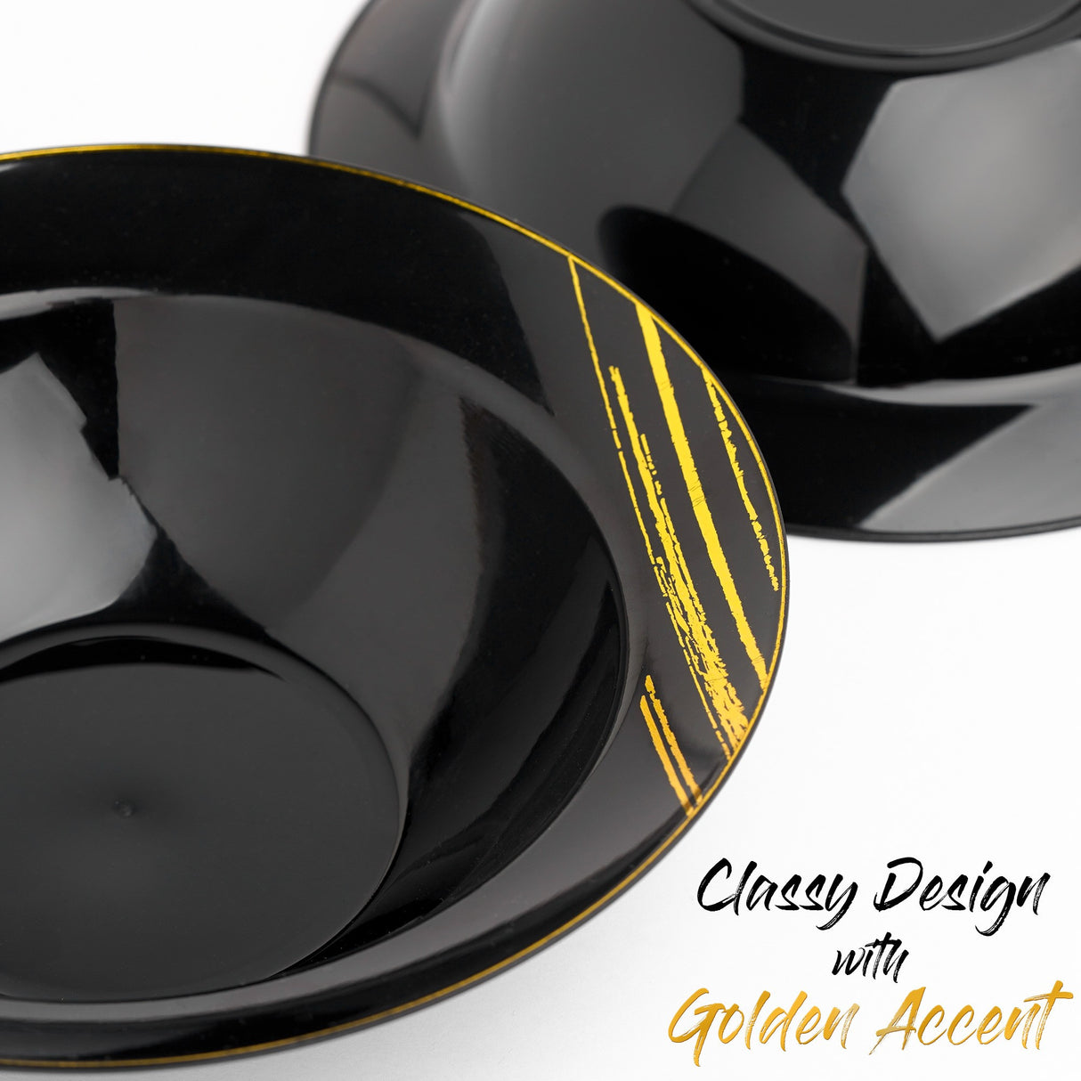 20 Pack 10oz Plastic Black & Gold Designed Party/Soup Bowls - Decodine