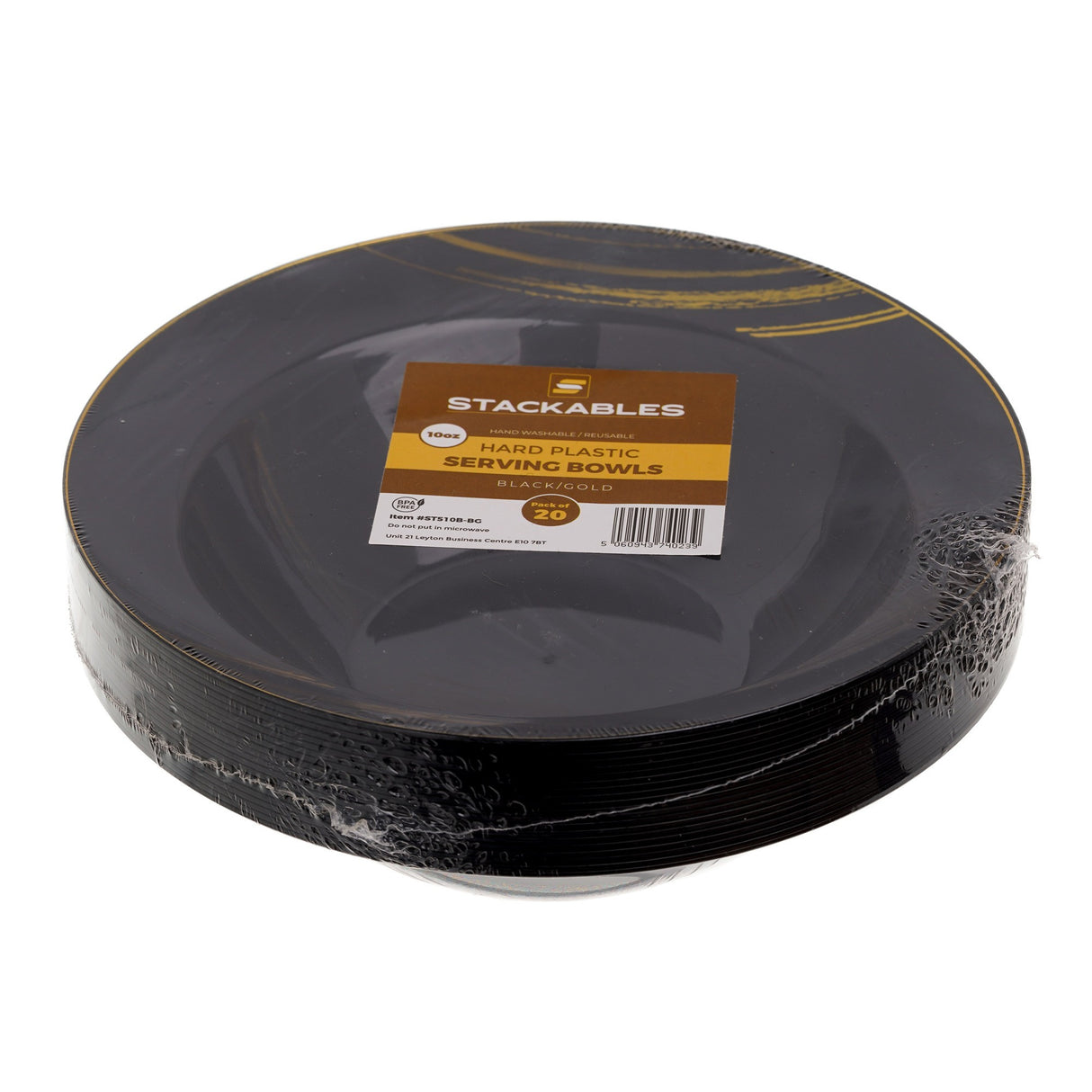 20 Pack 10oz Plastic Black & Gold Designed Party/Soup Bowls - Decodine