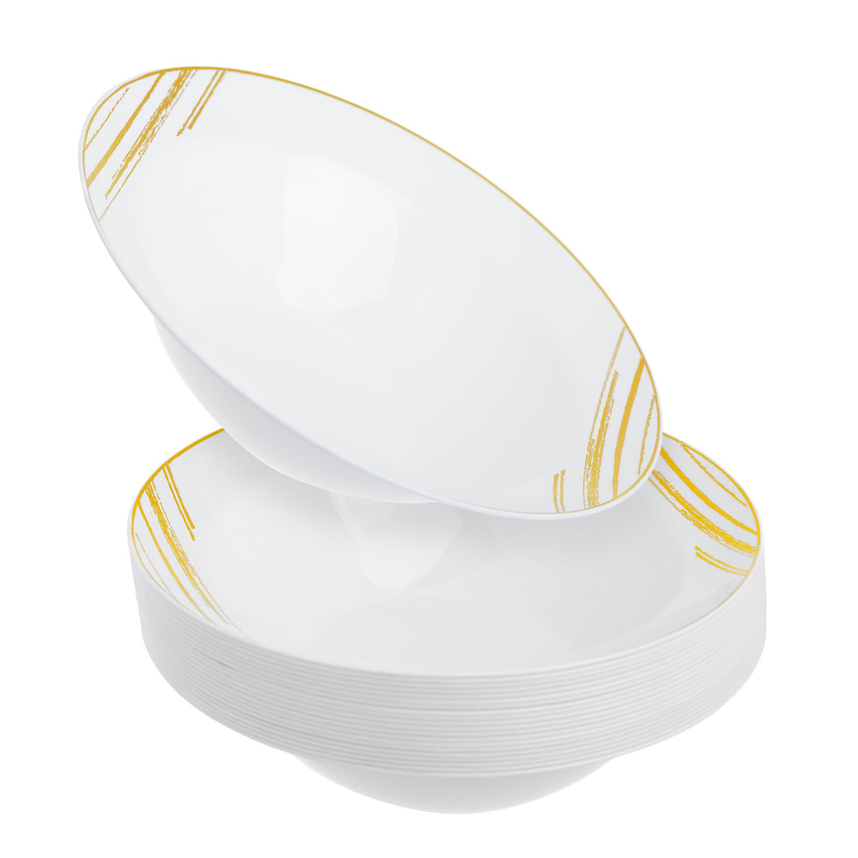 20 Pack 10oz Plastic White & Gold Designed Party/Soup Bowls - Decodine