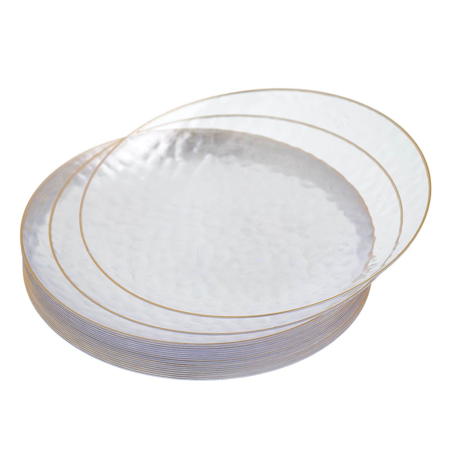 20 Pack 6" Clear Plastic Dessert Plates Hammered Designed with Gold Rim - Decodine