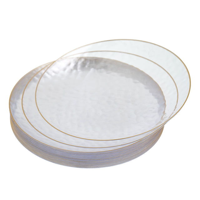 20 Pack 6" Clear Plastic Dessert Plates Hammered Designed with Gold Rim - Decodine