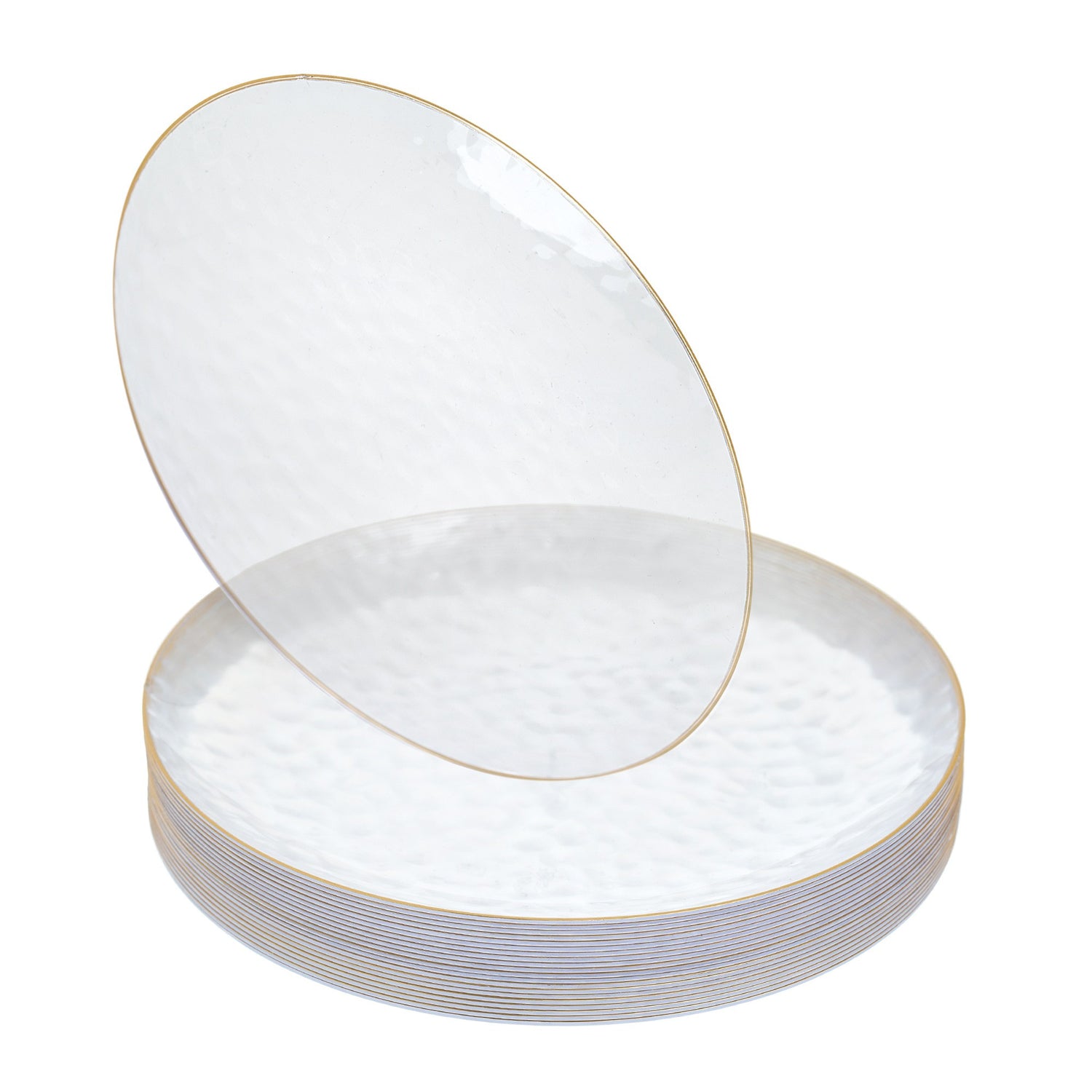 20 Pack 6" Clear Plastic Dessert Plates Hammered Designed with Gold Rim - Decodine