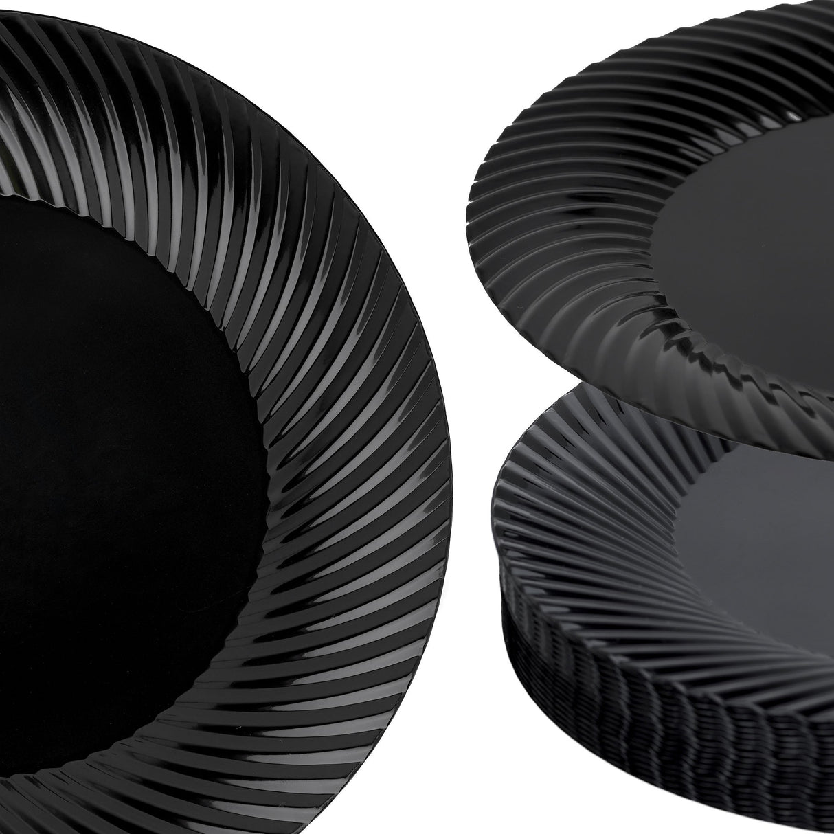 20 Pack 7" Black Plastic Plates with Seashell Rim - Decodine