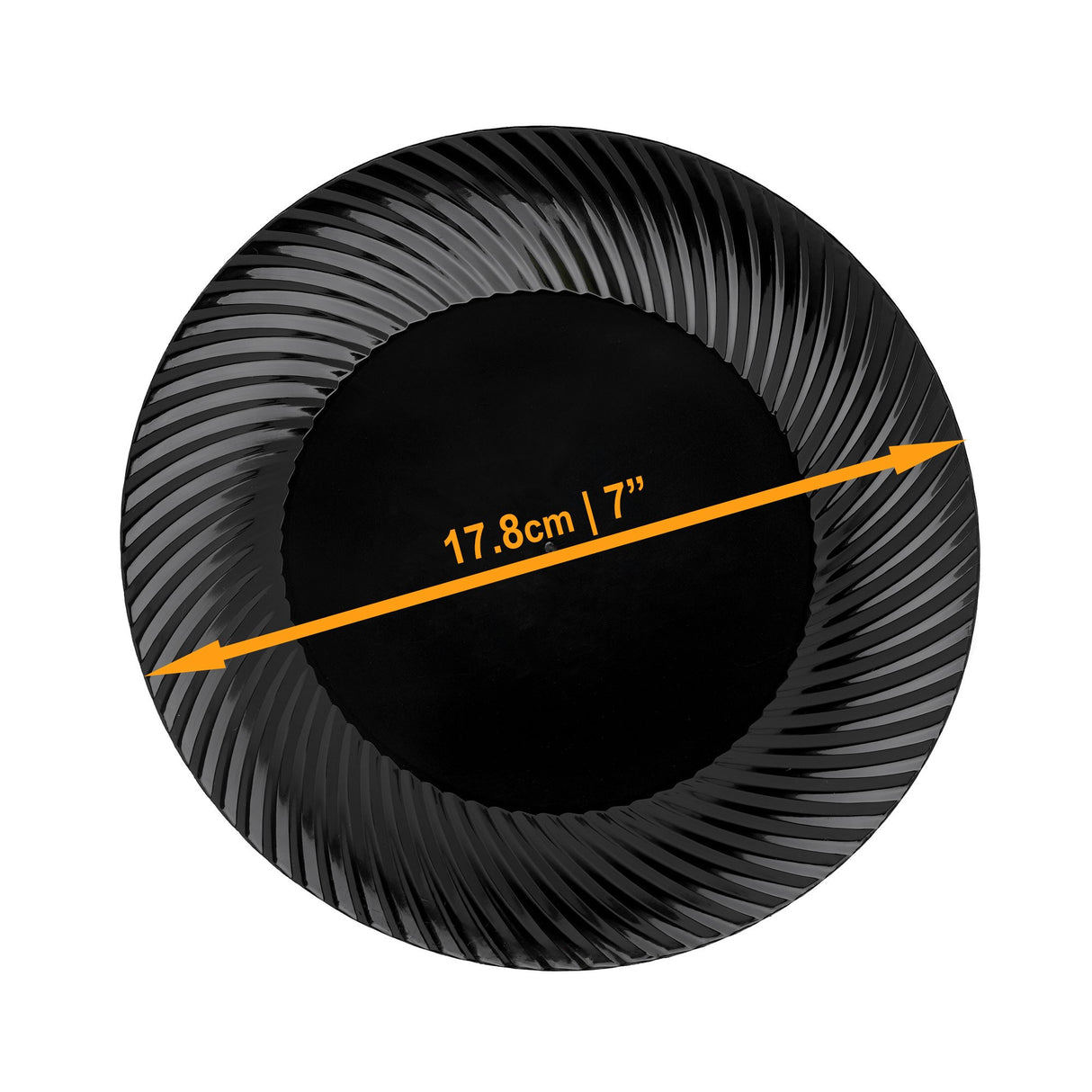 20 Pack 7" Black Plastic Plates with Seashell Rim - Decodine