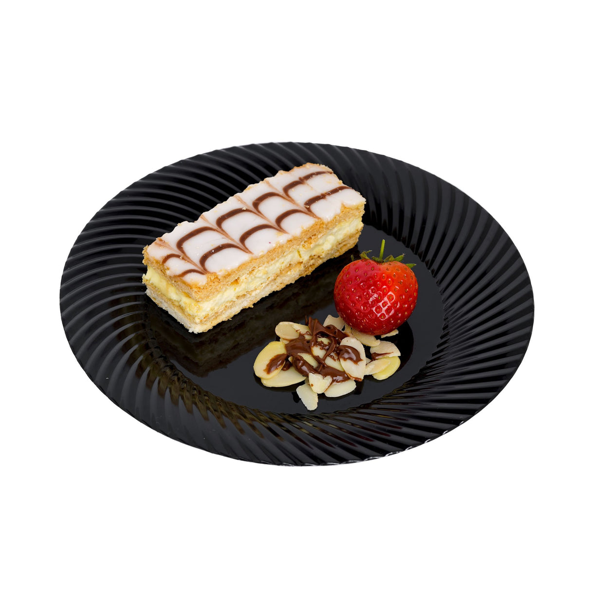 20 Pack 7" Black Plastic Plates with Seashell Rim - Decodine