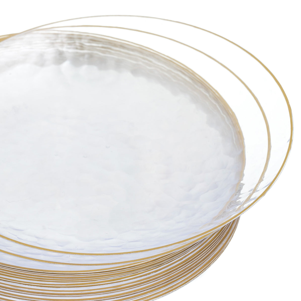 20 Pack 7" Clear Plastic Dessert Plates Hammered Designed with Gold Rim - Decodine