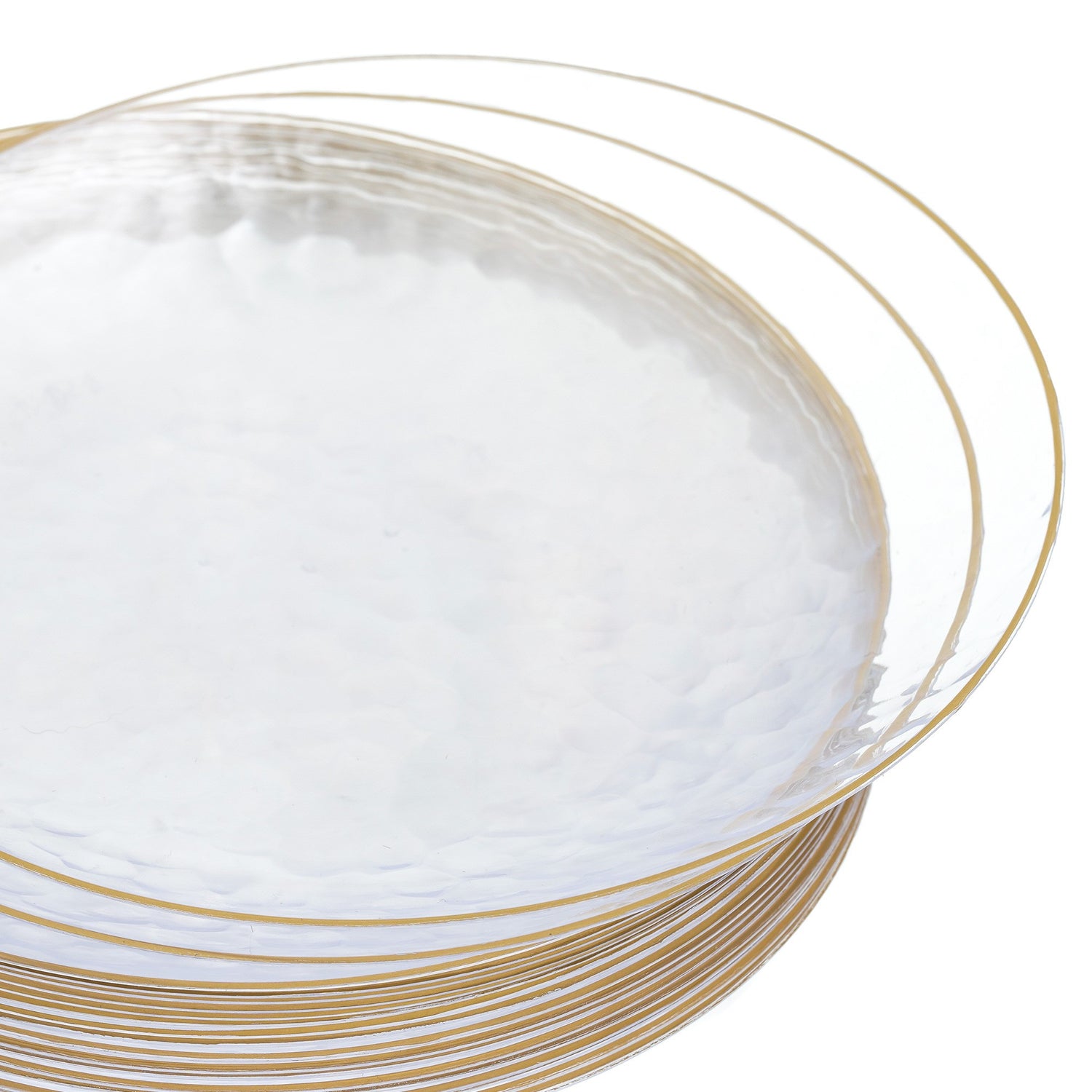 20 Pack 7" Clear Plastic Dessert Plates Hammered Designed with Gold Rim - Decodine