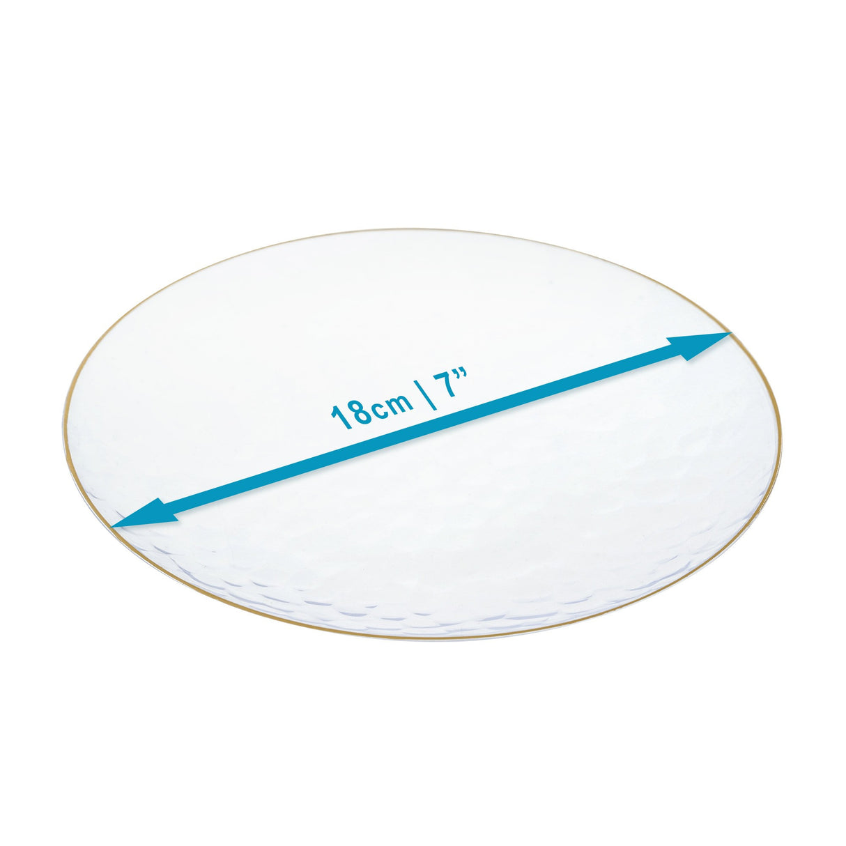 20 Pack 7" Clear Plastic Dessert Plates Hammered Designed with Gold Rim - Decodine