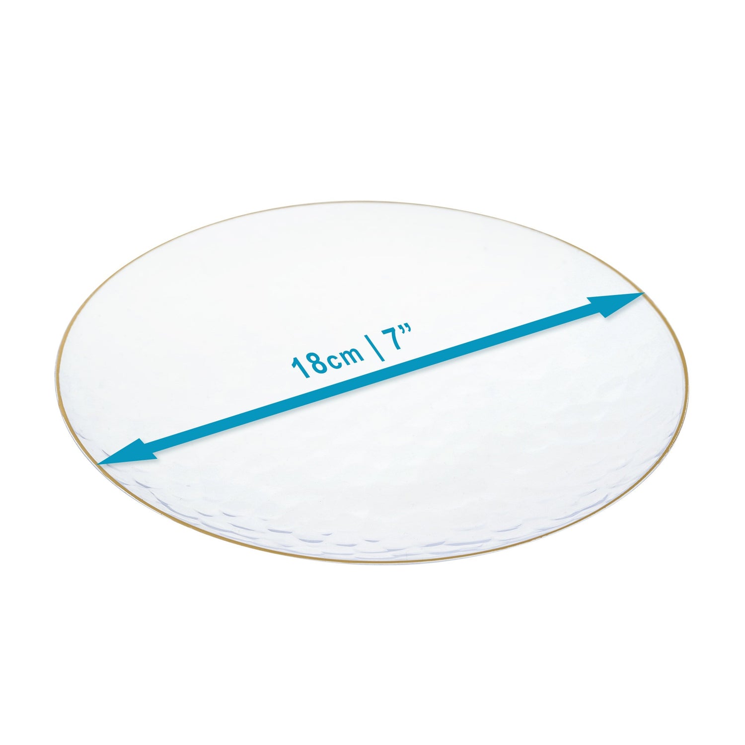 20 Pack 7" Clear Plastic Dessert Plates Hammered Designed with Gold Rim - Decodine