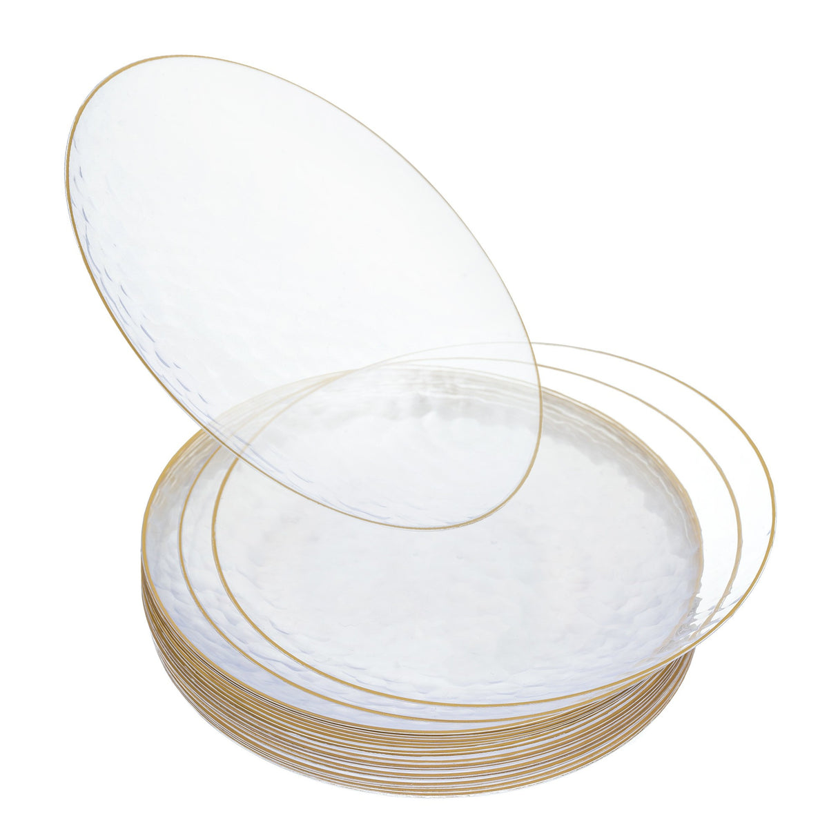 20 Pack 7" Clear Plastic Dessert Plates Hammered Designed with Gold Rim - Decodine