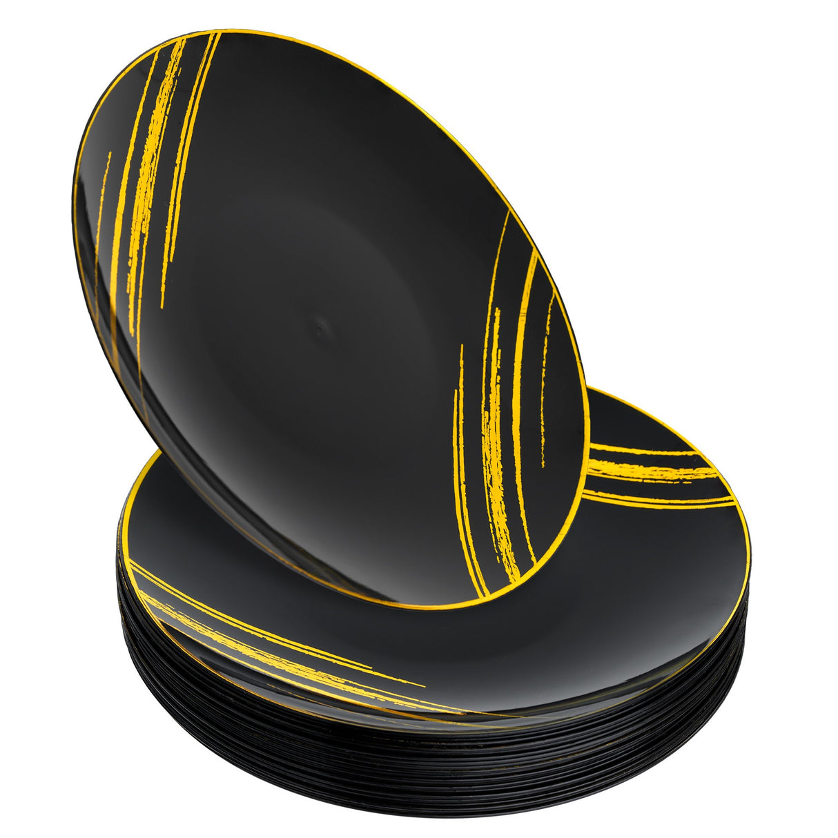 20 Pack 7.5" Black & Gold Designed Plastic Plates - Decodine