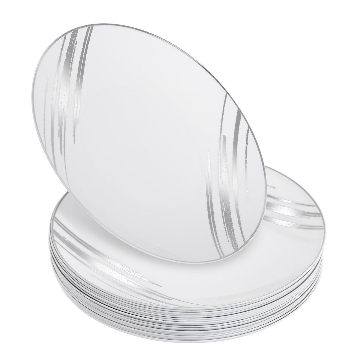 20 Pack 7.5" White & Silver Designed Plastic Plates - Decodine