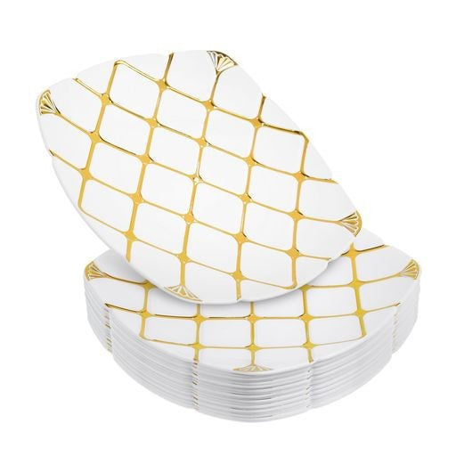 20 Pack 8" Square White and Gold Plates - Decodine