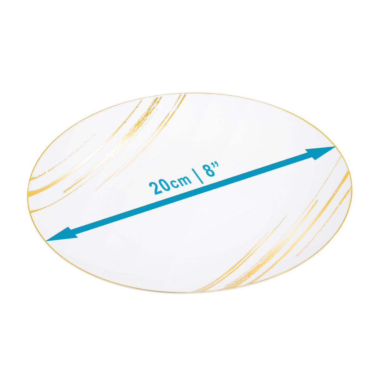 20 Pack 8" White & Gold Designed Plastic Plates - Decodine