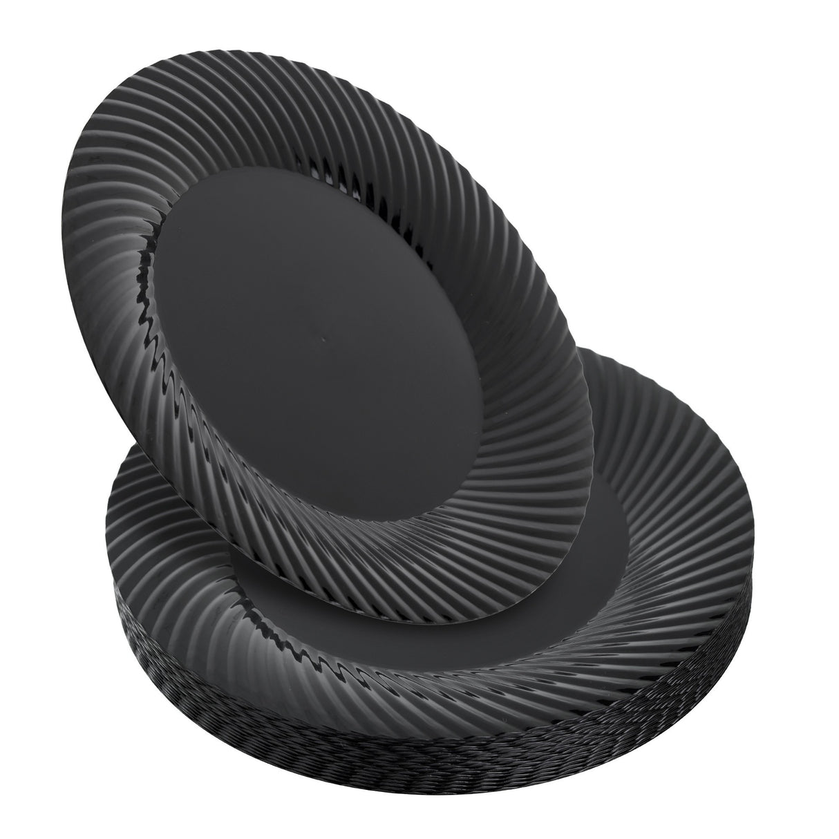 20 Pack 9" Black Plastic Plates with Seashell Rim - Decodine