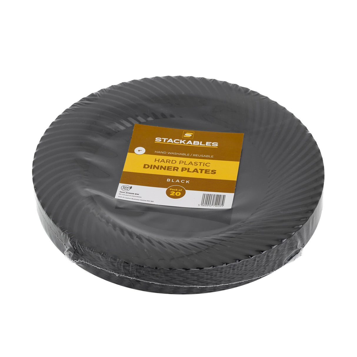 20 Pack 9" Black Plastic Plates with Seashell Rim - Decodine