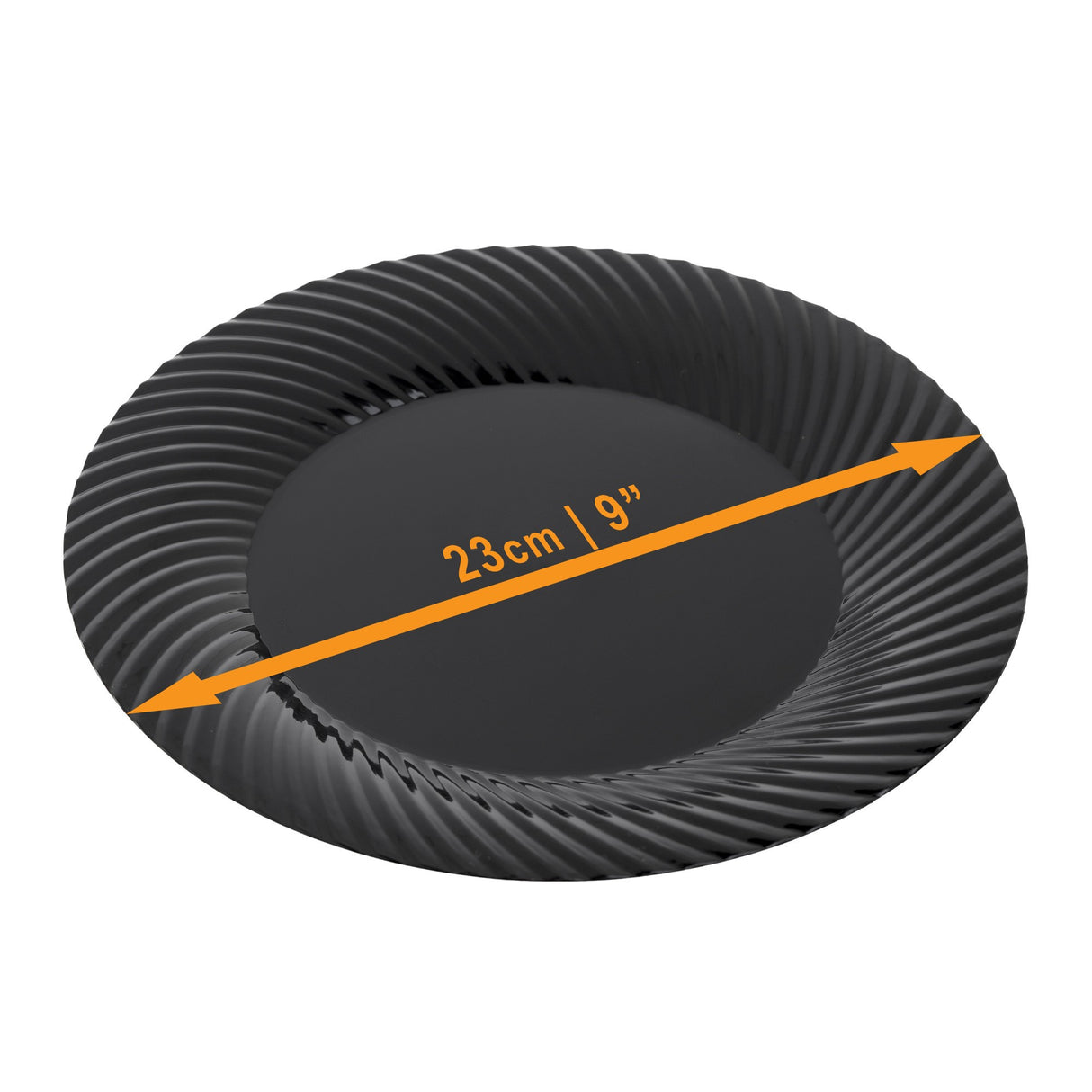 20 Pack 9" Black Plastic Plates with Seashell Rim - Decodine