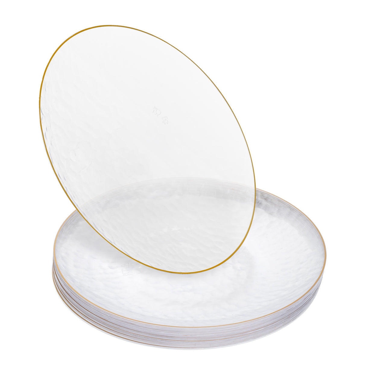 20 Pack 9" Clear Plastic Dessert Plates Hammered Designed with Gold Rim - Decodine