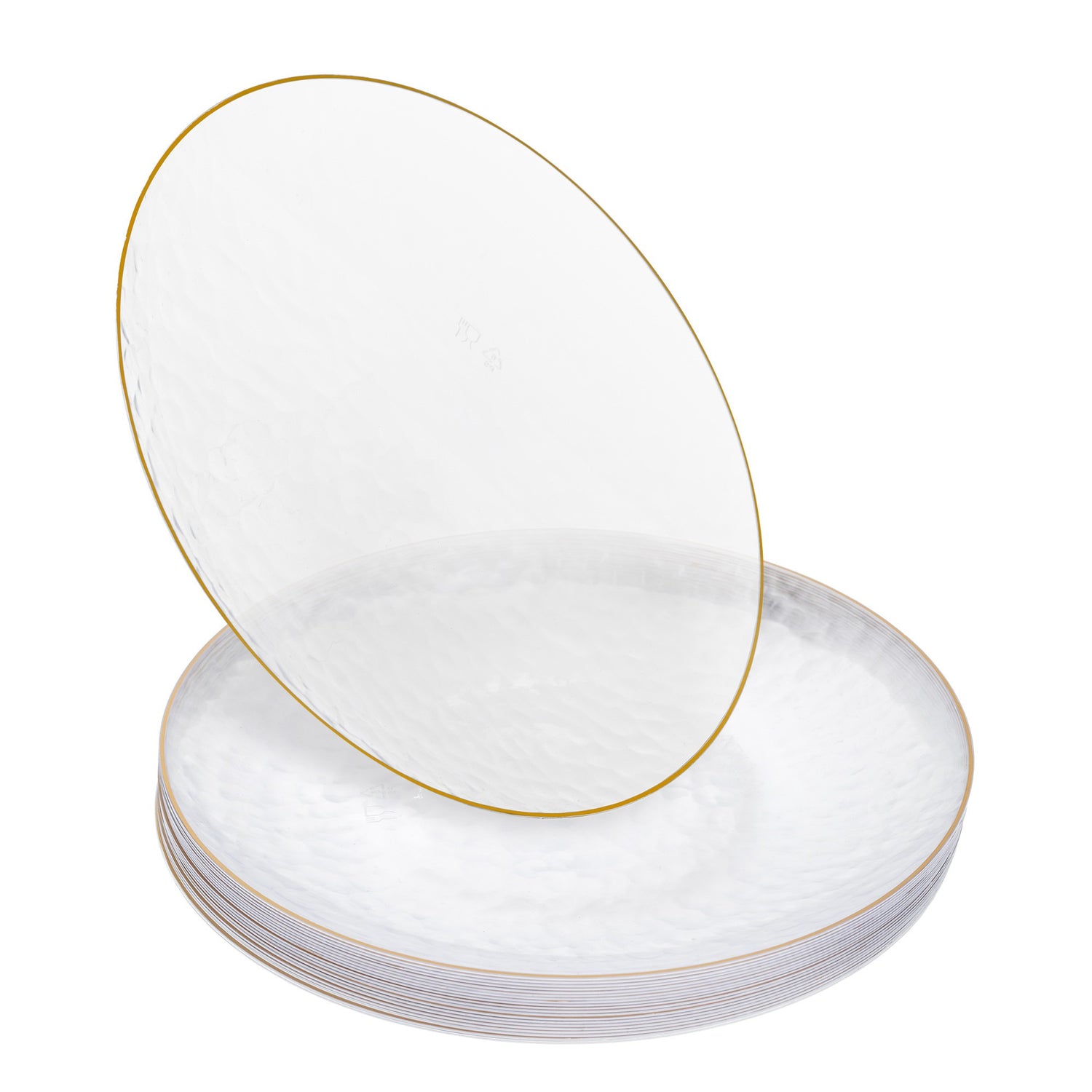 20 Pack 9" Clear Plastic Dessert Plates Hammered Designed with Gold Rim - Decodine
