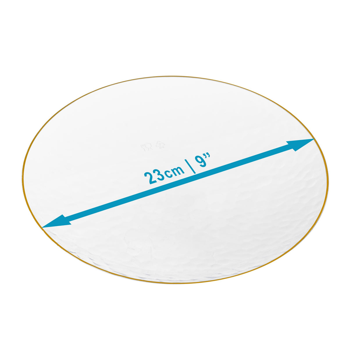 20 Pack 9" Clear Plastic Dessert Plates Hammered Designed with Gold Rim - Decodine