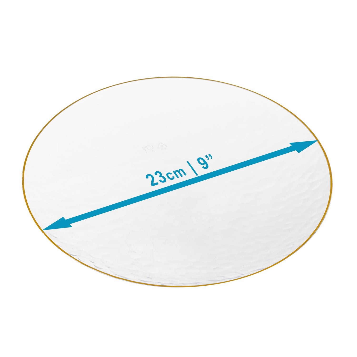 20 Pack 9" Clear Plastic Dessert Plates Hammered Designed with Gold Rim - Decodine