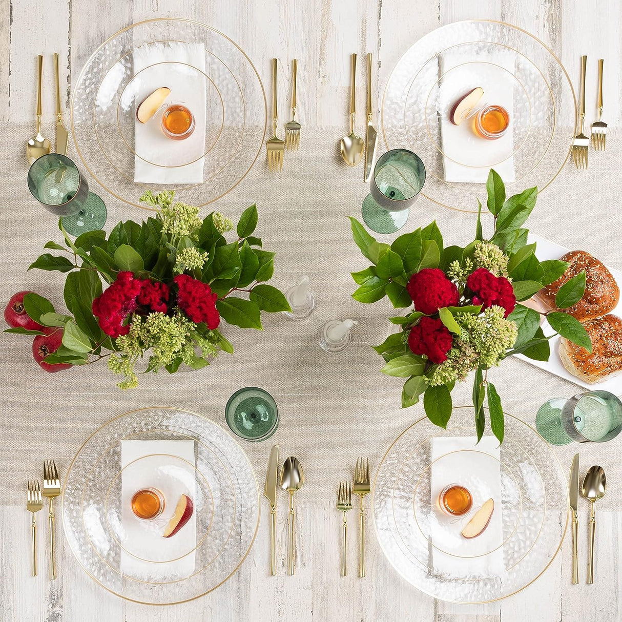 20 Pack 9" Clear Plastic Dessert Plates Hammered Designed with Gold Rim - Decodine
